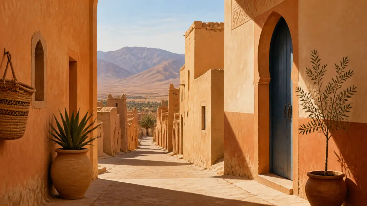 Carnet de voyage ouvert au Maroc avec notes, photos et lumière douce
