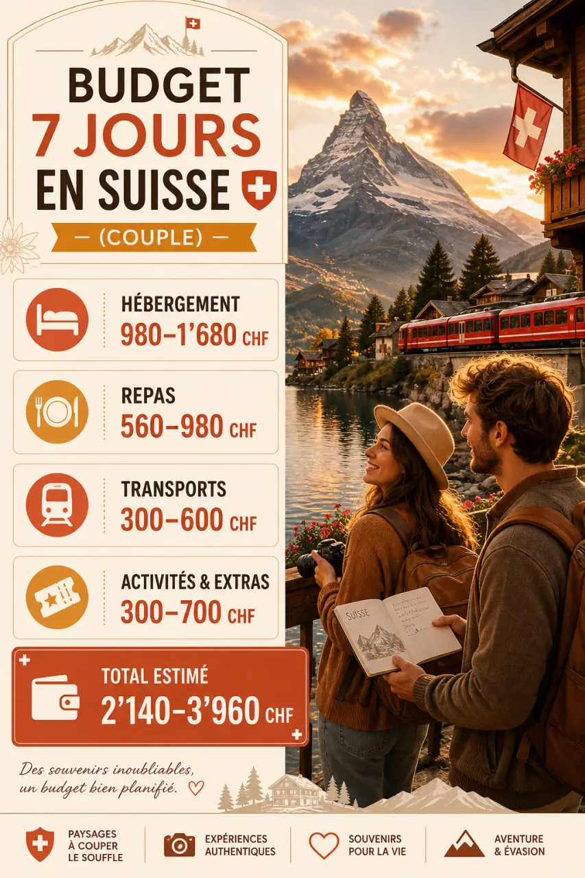 Quel budget prévoir pour 7 jours en Suisse ? CHF, hébergement, repas et transports