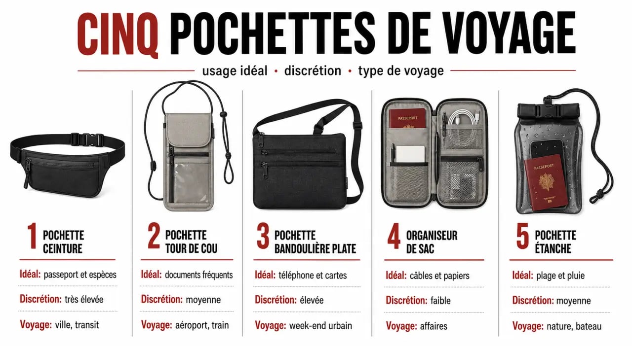 Comparatif des types de pochette pour voyage selon l'usage et la discrétion