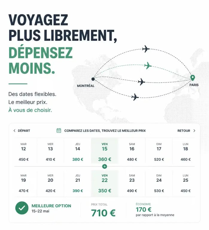 Illustration conceptuelle sur la flexibilité des dates pour trouver des bons plans vacances