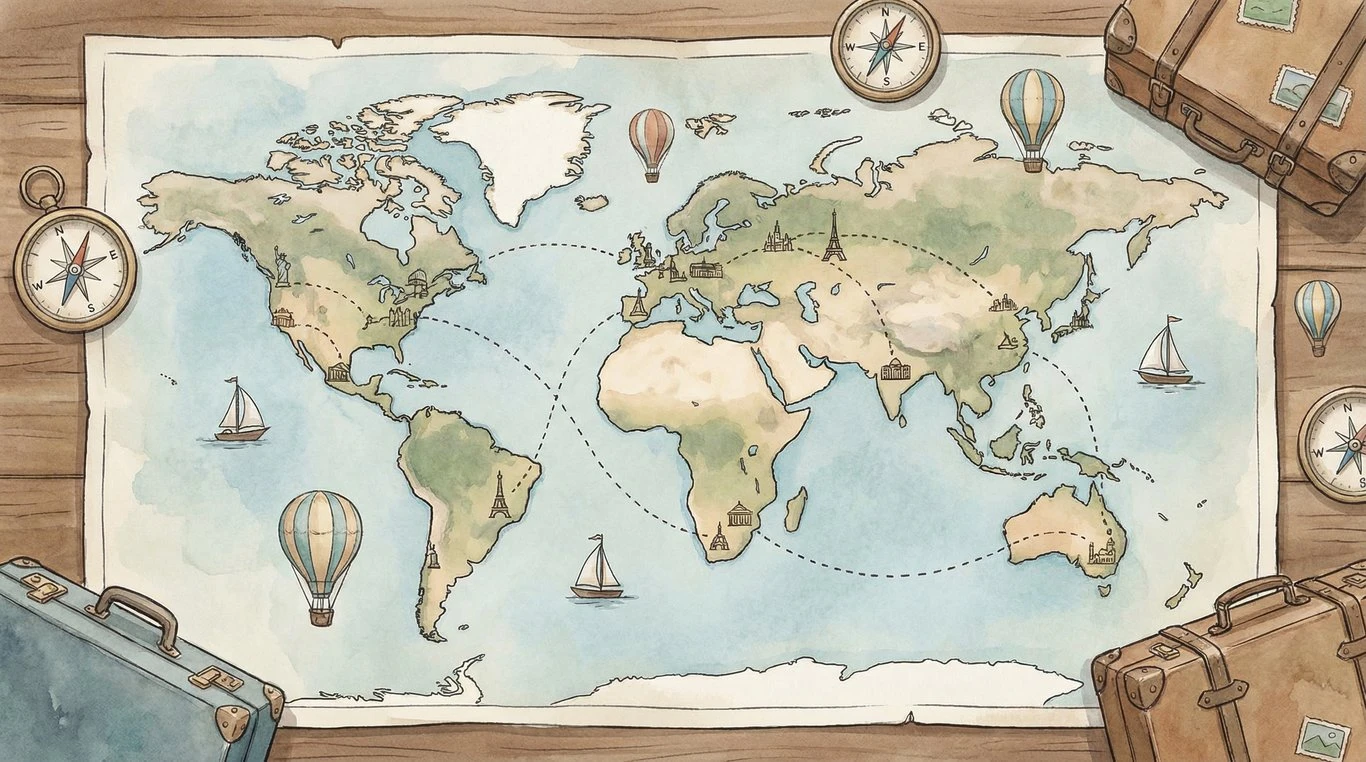 Carte du monde illustrée style vintage