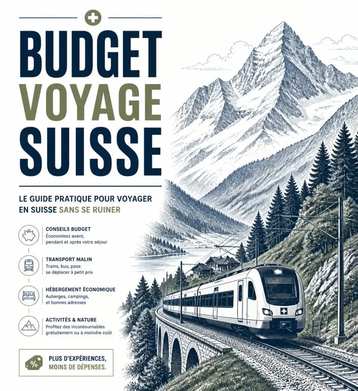 Paysage alpin illustrant un bon plan voyage suisse avec un train traversant les montagnes