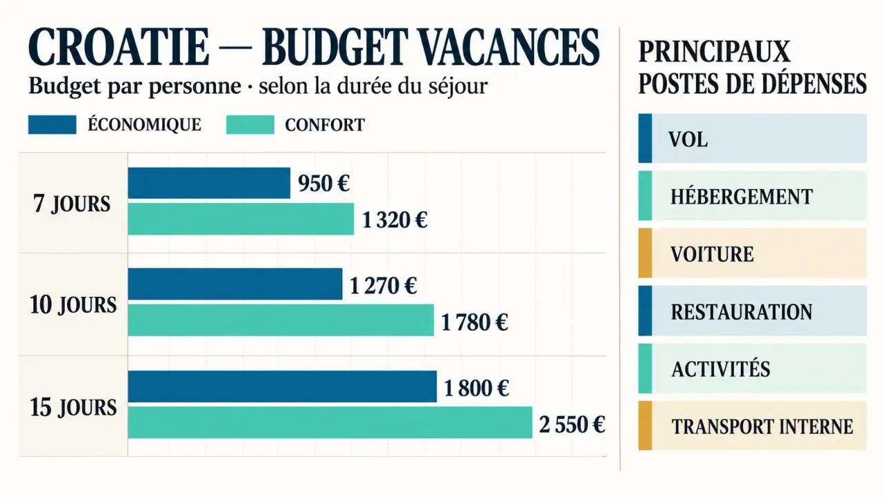 Infographie sur les vacances en Croatie prix et le budget par personne selon la durée du séjour