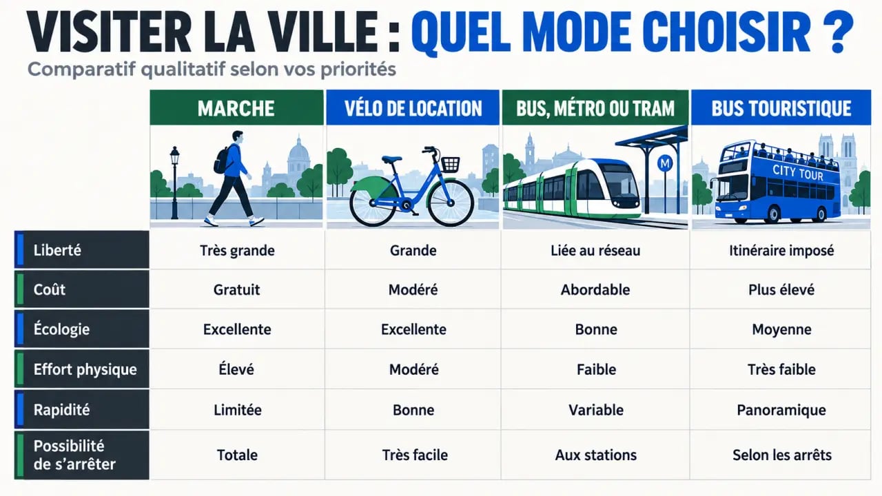 Infographie des modes de transport pour visiter une ville