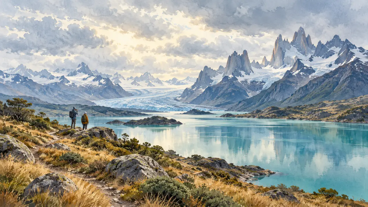 Paysage de Patagonie observé depuis un carnet de voyage